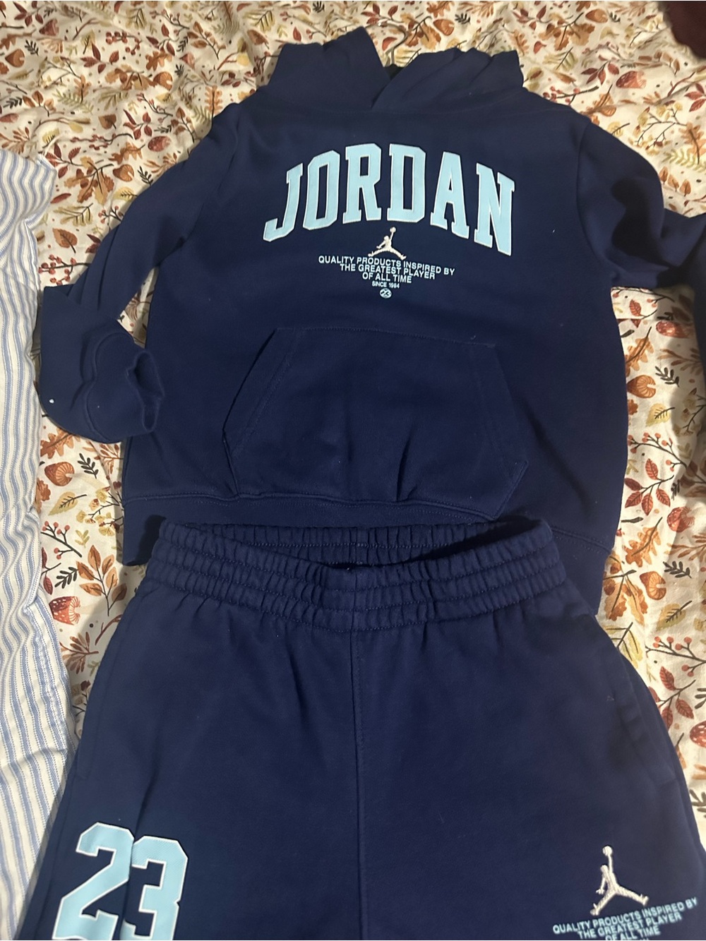 Jordan Navy Blue Hoodie & Sweatpants Set with Light Blue Logo